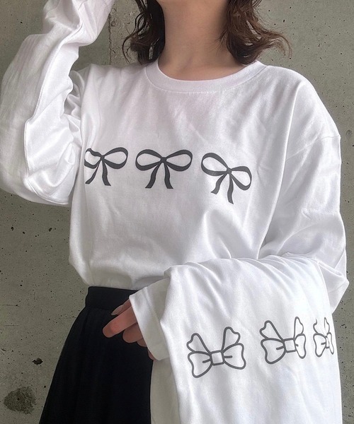 tシャツ リボンプリントロングTシャツ レディース : ZOZOTOWN Yahoo