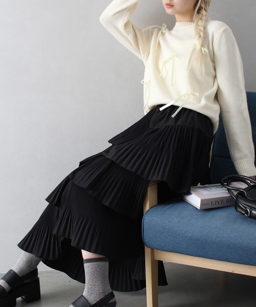 SpRay（スプレイ） スカート アシメプリーツティアードロングスカート