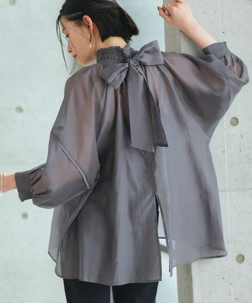 ルイルエブティック RUIRUE BOUTIQUE シアーボリュームバックリボンブラウス （ブラック） RUIRUE BOUTIQUE ブラウス シャツ 洗える ｜ シアーボリューム