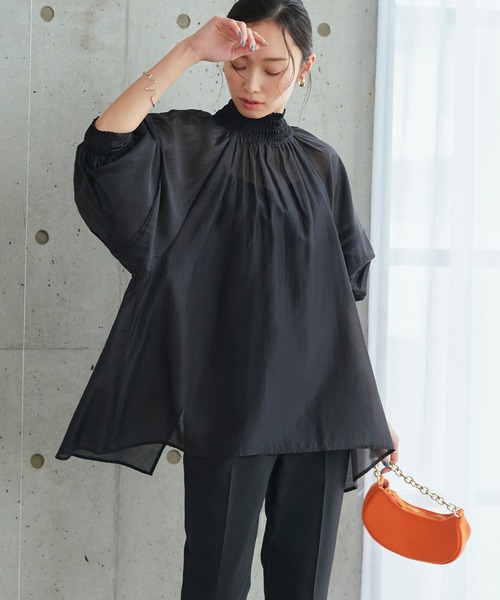 ローズティアラ ブラウス ネックレス バックリボン 袖ボリューム 美品 ゆったり 接触冷感／手洗い可】ボリューム袖カットソー（51124503