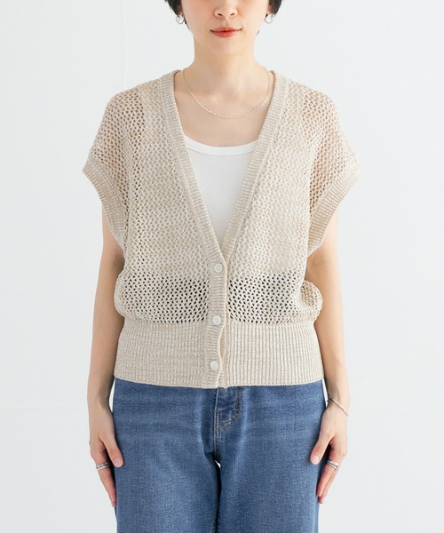 カーディガン コットンリネンメッシュカーディガン レディース セール】 TOMORROWLAND TRICOT ギマコットンリネン Vネック