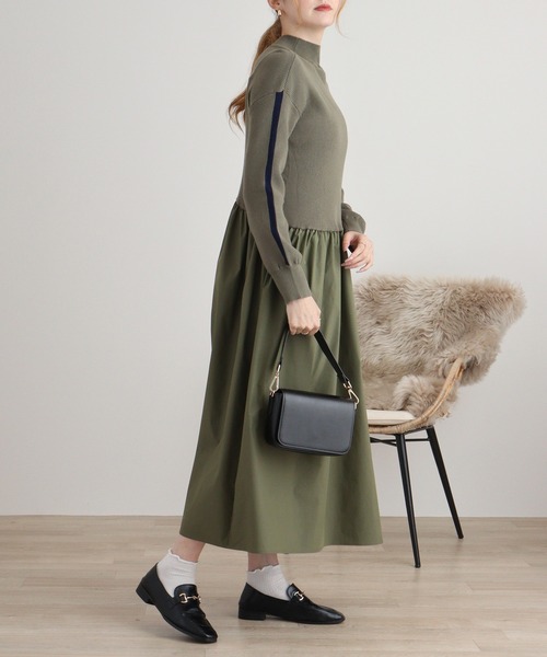 オリーブ色 Aライン カットソーワンピース オリーブ色 Aライン カットソーワンピース ワンピース A.N.L ライン