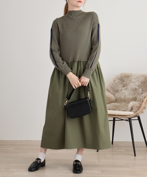 ワンピース A.N.L ラインスリーブニット切り替えワンピース : ZOZOTOWN