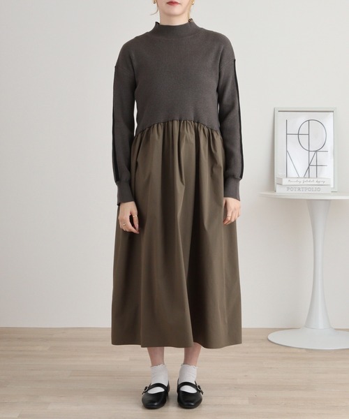 ワンピース A.N.L ラインスリーブニット切り替えワンピース : ZOZOTOWN