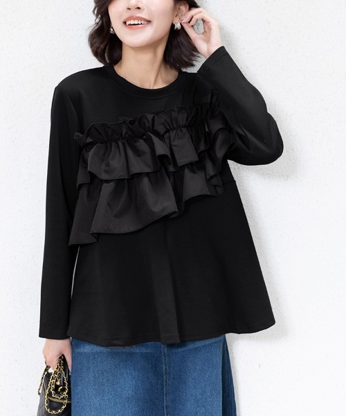 tシャツ ドッキングフリルカットソー レディース : ZOZOTOWN