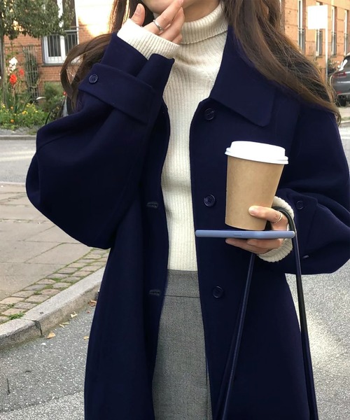 ハレルヤ様美品✨ヤラ　ウール　ショールカラー　コート　ダブル　黒ネイビー　日本製 Doula Doula（ドゥーラドゥーラ） コート アウター ウールライクステン