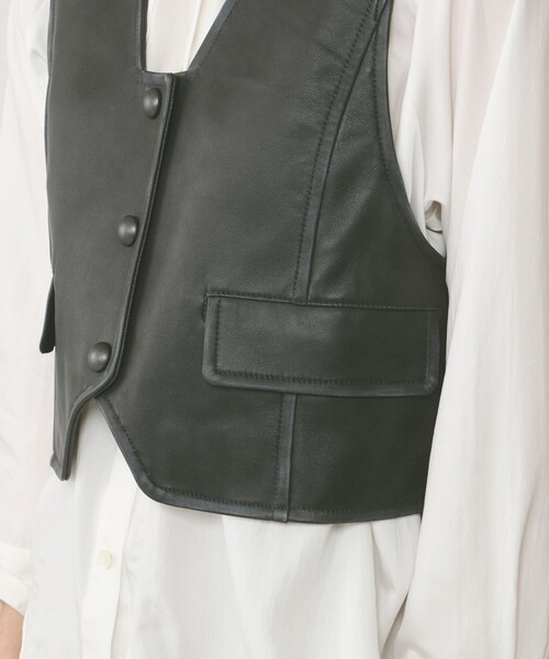 ジャケット ノーカラージャケット レザーショートジレジャケット レディース