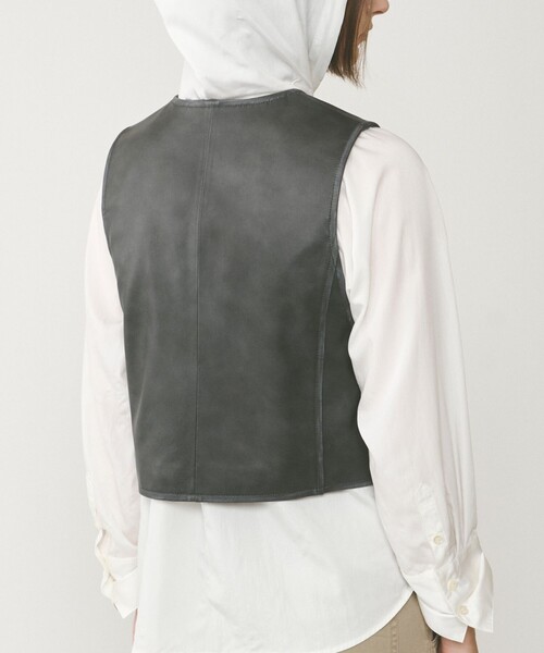 ジャケット ノーカラージャケット レザーショートジレジャケット レディース