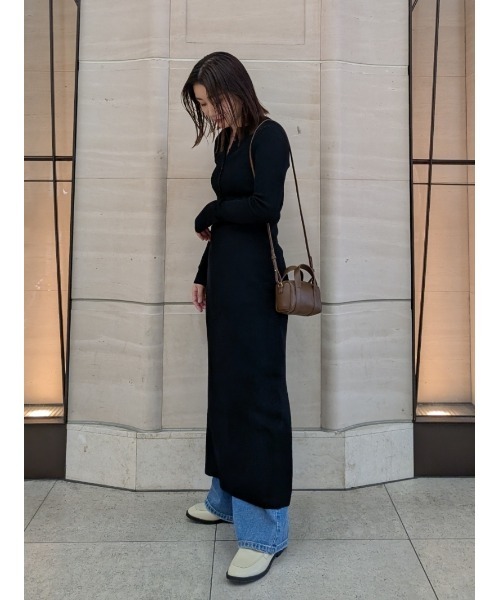 Mila Owen ワンピース ヘンリーネックロングリブニット