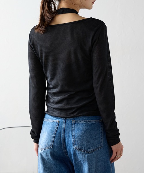 tシャツ レイヤードデザインリブトップス レディース r. tシャツ シアーリブ レイヤード風トップス レディース