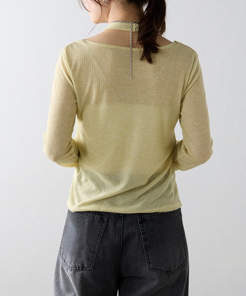 tシャツ (CREOLME)リブレイヤードトップス レディース フェイクキャミソールレイヤードTシャツ(110 ピンク): トップス