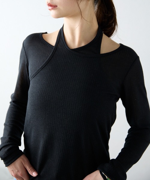 tシャツ Tシャツ+ベアトップレイヤード風トップス レディース r. tシャツ シアーリブ レイヤード風トップス レディース
