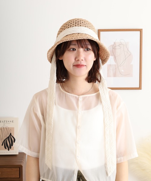 夏らしい綿麻素材 つばを折り返してもOK☆Hermes\tGaelleハット ハット UV帽子 広つば 綿 麻 日本製 たためる 洗える レディース
