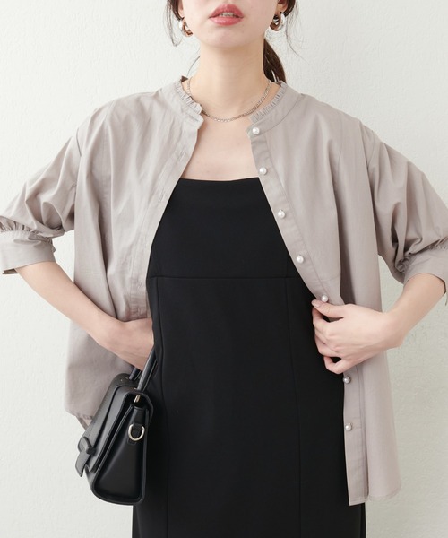 ブラウス シャツ ジャガードヨークパールボタンブラウス レディース natural couture ブラウス シャツ パール釦ヨーク切替5分袖