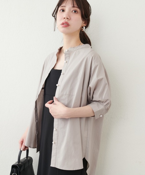 ブラウス シャツ ジャガードヨークパールボタンブラウス レディース natural couture ブラウス シャツ パール釦ヨーク切替5分袖