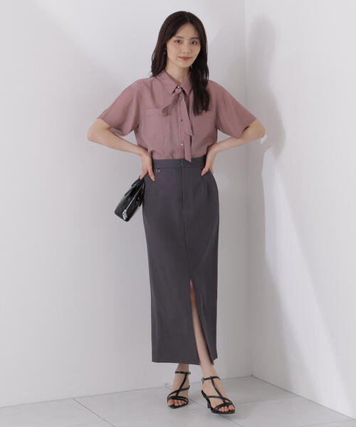 ブラウス シャツ タイ付きシアー半袖シャツ / 1215110602 レディース タイ付きシアー半袖シャツ | PROPORTION BODY DRESSING