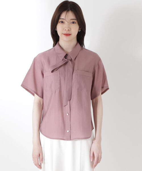 ブラウス シャツ タイ付きシアー半袖シャツ / 1215110602 レディース PROPORTION BODY DRESSING ブラウス シャツ タイ付きシアー半袖
