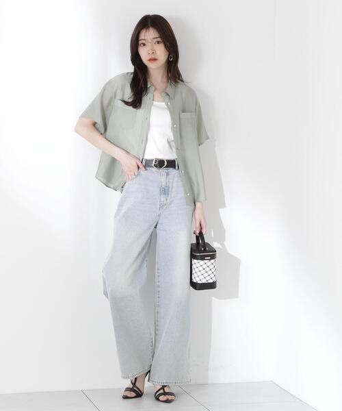 ブラウス シャツ タイ付きシアー半袖シャツ / 1215110602 レディース タイ付きシアー半袖シャツ | PROPORTION BODY DRESSING