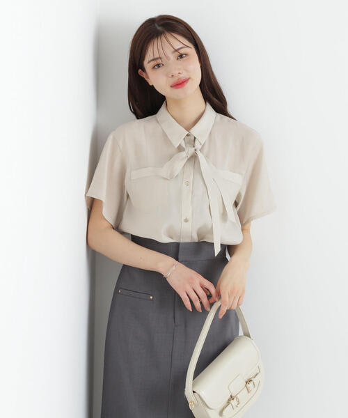 PROPORTION BODY DRESSING ブラウス シャツ タイ付きシアー半袖