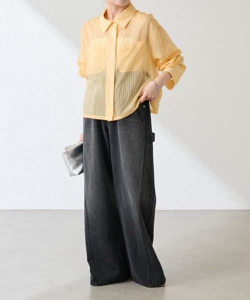 COLLAGE GALLARDAGALANTE ショート丈ストライプシアーシャツ COLLAGE GALLARDAGALANTE ブラウス シャツ ショート丈ストライプ