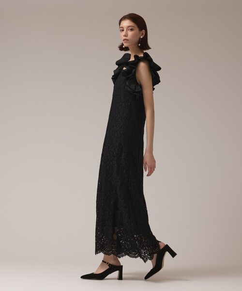 Grace Class グレースクラス 38/M 黒 フリル ドレス ワンピース GRACE CONTINENTAL（グレースコンチネンタル） ドレス フリルレース