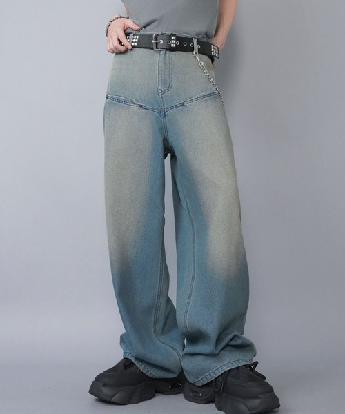【新品】SHARE SPIRIT ヴィンテージ加工　ワイドバギーデニム　36 SPINNS（スピンズ） ワイドパンツ ジーンズ ヴィンテージ加工デニム