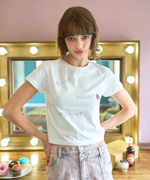 Miーje（ミジェ） tシャツ スパンコールロゴ半袖Tシャツ「韓国
