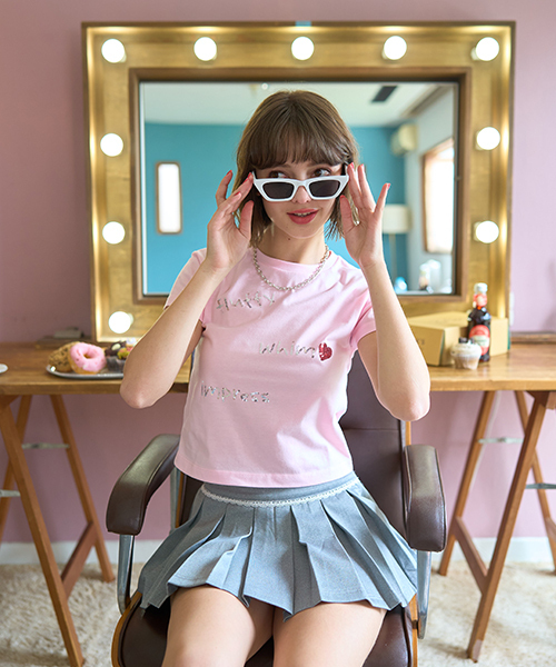 Miーje（ミジェ） tシャツ スパンコールロゴ半袖Tシャツ「韓国