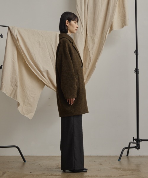 ピーコート pコート wool blend shaggy cocoon pcoat/ウールブレンド