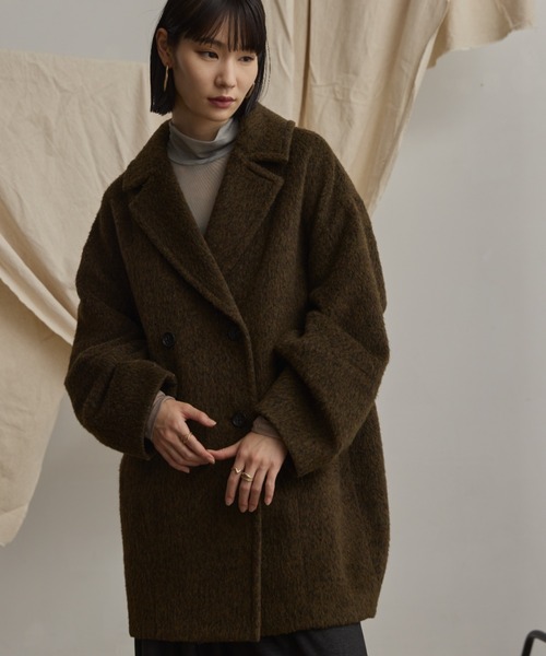 ピーコート pコート wool blend shaggy cocoon pcoat/ウールブレンド