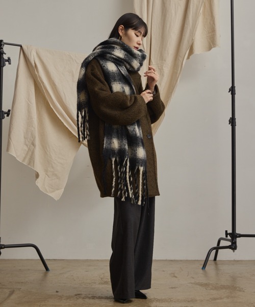 ピーコート pコート wool blend shaggy cocoon pcoat/ウールブレンド