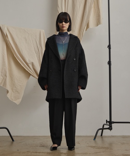 ピーコート pコート wool blend shaggy cocoon pcoat/ウールブレンド