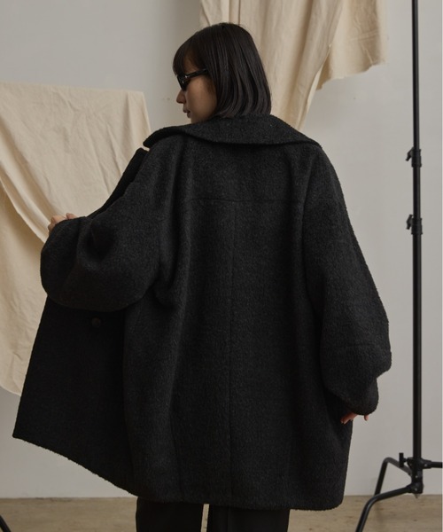ピーコート pコート wool blend shaggy cocoon pcoat/ウールブレンド