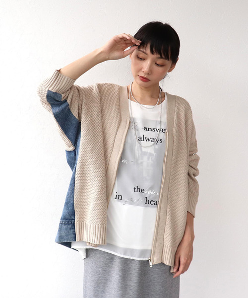 Three Four Time（スリーフォータイム） カーディガン デニムコンビV