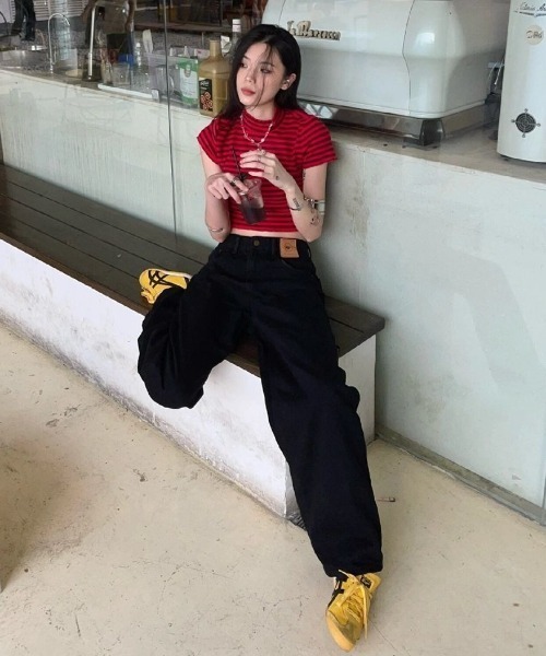 lilful ワイドパンツ ジーンズ デニム デニムパンツ パッチワーク