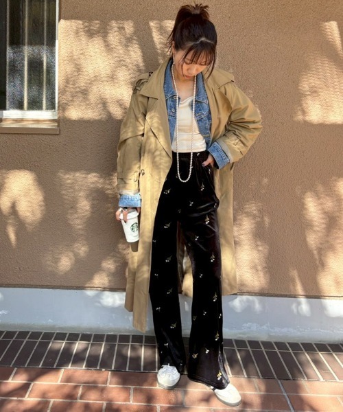 pufe パンツ 「pufe」フラワー刺繍ベロアパンツ レディース : ZOZOTOWN