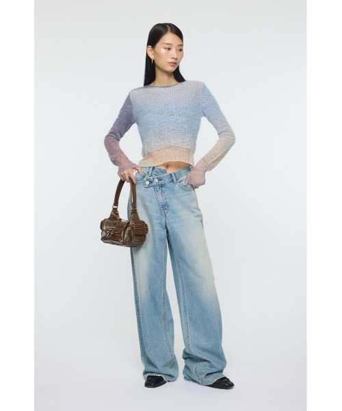 moussy WIDE SLEEVE CROP ニットトップ MOUSSY WIDE SLEEVE CROP ニットトップ NVY -ファッション通販 FASHION