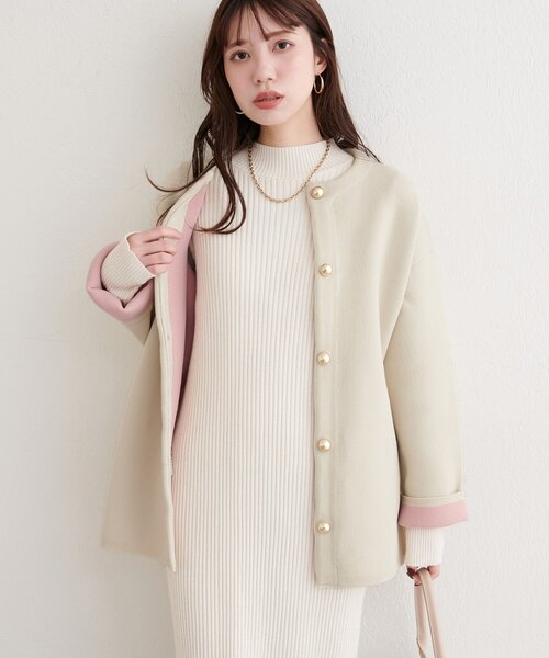 natural couture 配色プレーティングポリニットカーデ　新品タグ付 natural couture カーディガン 配色プレーティングポリニットカーデ