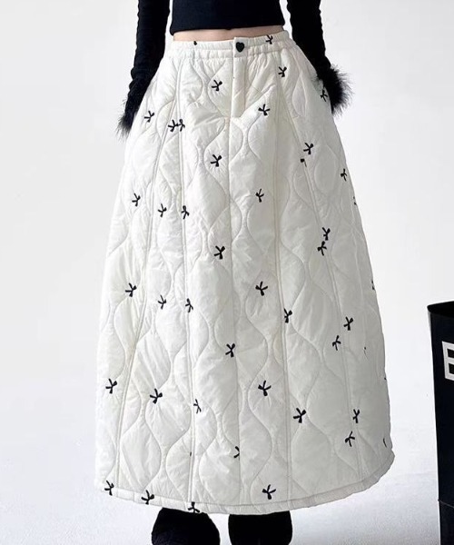 DOUBLE STANDARD CLOTHINGキルティングロングスカート白ム7 DSC / Dプリントキルティングスカート BOTTOMS Night STORE | ダブル