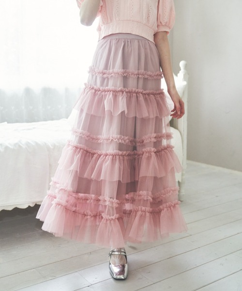 ジャンティ　チュールフリルスカート（ピンク・グレー） マジェスティックレゴン MAJESTIC LEGON パイピングチュールスカート