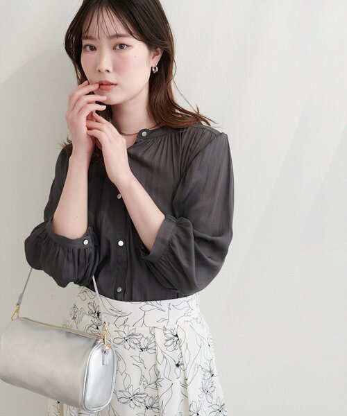 natural couture ブラウス シャツ とろみサテン7分袖ブラウス