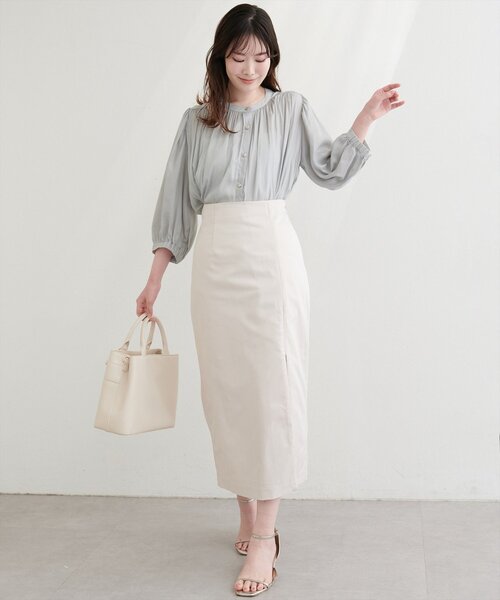 natural couture ブラウス シャツ とろみサテン7分袖ブラウス