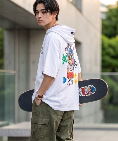Man パーカー Tシャツ おまけ付き tシャツ クマバックプリント 半袖プルオーバーパーカー メンズ