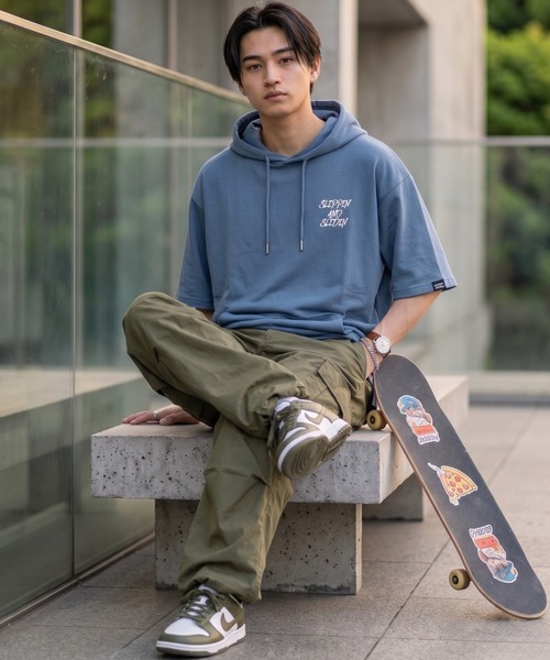 tシャツ クマバックプリント 半袖プルオーバーパーカー メンズ