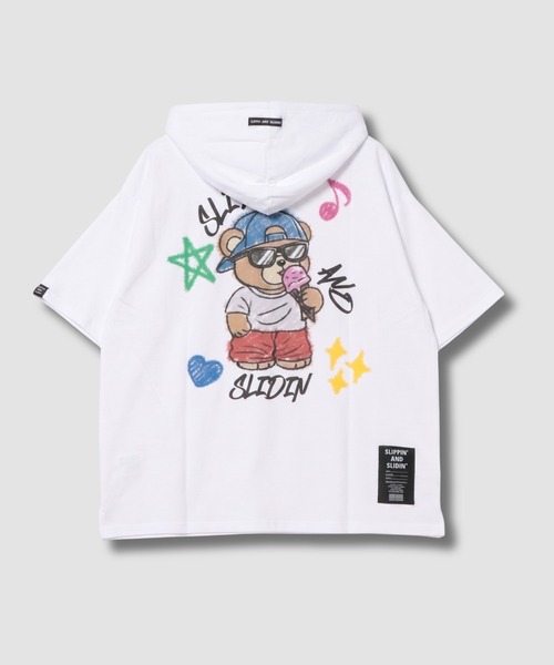 tシャツ クマバックプリント 半袖プルオーバーパーカー メンズ