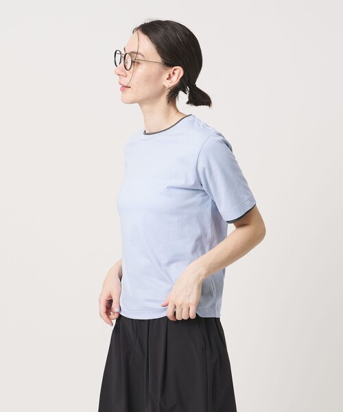 tシャツ 麻コットン レイヤード クルーネック Tシャツ レディースの画像