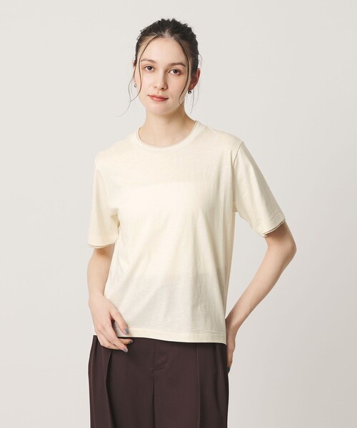 tシャツ 麻コットン レイヤード クルーネック Tシャツ レディースの画像
