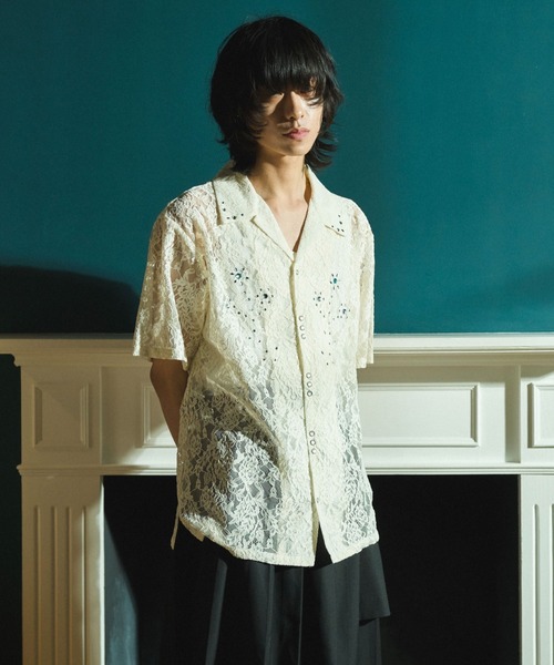 coyseioFRINGE SHIRRINGBLOUSE 花柄 半袖シャツ Camphor wood シャツ 半袖 FLOWER BIJOU SHEER H/S SHIRTS / フラワー