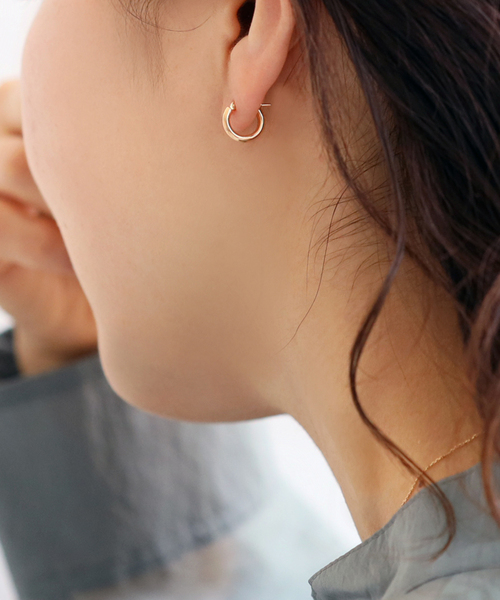 ピアス 10mmフープパイプピアス K18（両耳） レディースの画像