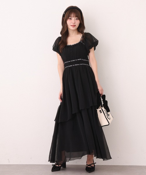 【新品】Seemi.byNICE CLAUP ワンピース　ドレス 黒 one after another NICE CLAUP ワンピース 夏 半袖 バックレースアップ